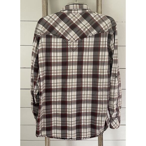 BKE Mens Pearl Snap Western Shirt Athletic Fit Long Sleeves Brown Stitched Large - Picture 2 of 8